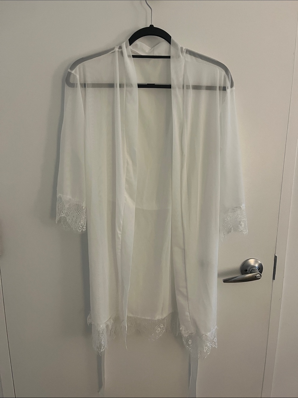 Sheer Lace-Trim Robe - White